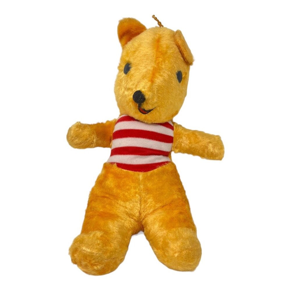 Genie Toys Yellow Bear Striped Shirt Stuffed Animal Plush Toy Korea 1950s Vtg